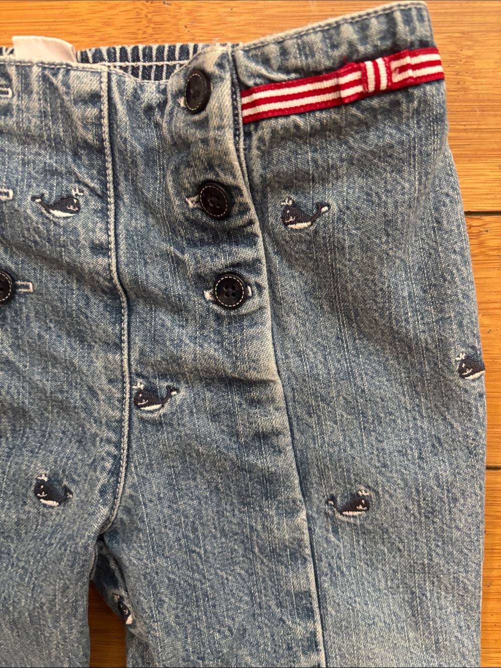 Toddler Whale-Embroidered Denim Jeans with Stripe Waist - Picture 4 of 14